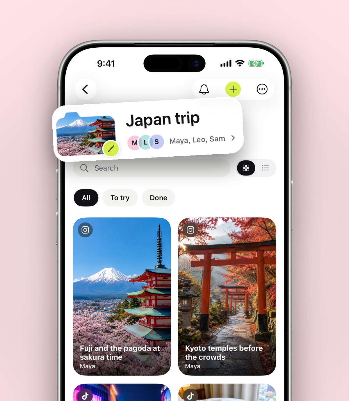 A Japan trip folder in anoli shared with Maya, Leo and Sam